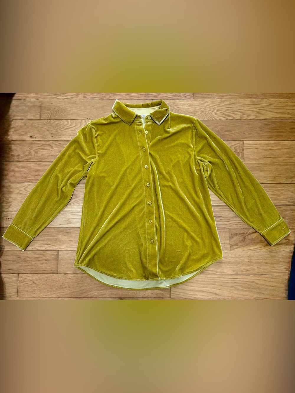 Soft Surroundings Amber Green Velvet Boyfriend Tunic Shirt - Small Petite